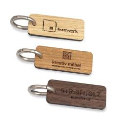 STREIFHOLZ Schlüsselanhänger aus Holz mit Logo Gravur personalisiert, Eiche Nussbaum und Kirschbaum mit Schlüsselring von STREIFHOLZ