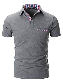 STTLZMC Poloshirt Herren Kurzarm Basic T-Shirt Freizeit Plaid spleißen Polohemd,Grau 1,XL von STTLZMC