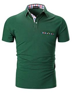 STTLZMC Poloshirt Herren Kurzarm Basic T-Shirt Freizeit Plaid spleißen Polohemd,Grün,M von STTLZMC