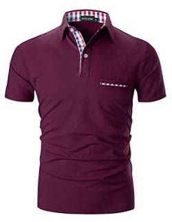 STTLZMC Poloshirt Herren Kurzarm Basic T-Shirt Freizeit Plaid spleißen Polohemd,Rot 1,M von STTLZMC