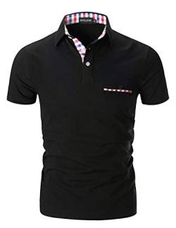 STTLZMC Poloshirt Herren Kurzarm Basic T-Shirt Freizeit Plaid spleißen Polohemd,Schwarz,S von STTLZMC