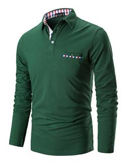 STTLZMC Poloshirt Herren Langarm Basic T-Shirt Freizeit Plaid spleißen Polohemd,Grün,S von STTLZMC