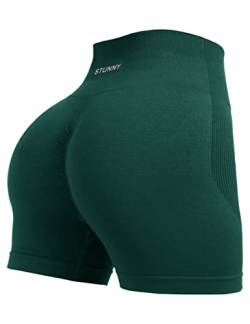 STUNNY Damen Athletic Workout Shorts für Frauen Active Gym Seamless Scrunch Intensify Butt Lifting High Waist, Evergreen, Groß von STUNNY