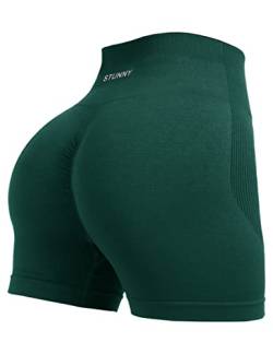 STUNNY Damen Athletic Workout Shorts für Frauen Active Gym Seamless Scrunch Intensify Butt Lifting High Waist, Evergreen, Mittel von STUNNY