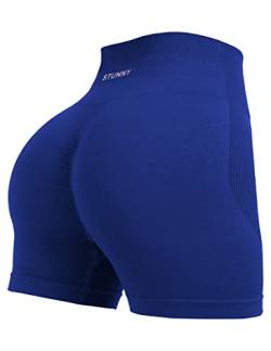 STUNNY Damen Athletic Workout Shorts für Frauen Active Gym Seamless Scrunch Intensify Butt Lifting High Waist, Marineblau, Groß von STUNNY