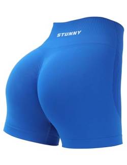 STUNNY Sportliche Workout-Shorts für Damen, Active Gym, nahtlos, Scrunch, intensiviert Po-Lifting, hohe Taille, #0 Ocean Blue, Klein von STUNNY