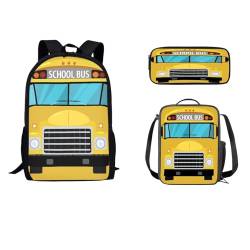 STUOARTE 3-teiliges Rucksack für Jungen und Mädchen, Schulrucksack-Set mit Lunchtasche, Federmäppchen, 43,2 cm Büchertasche für Schüler, Schulbus, Gelb, Einheitsgröße, Reiserucksäcke von STUOARTE