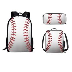 STUOARTE 3D-Softball-Rucksack, leicht, Kinderrucksack, Teenager, Jungen, strapazierfähig, Schulrucksäcke, 43,2 cm, Reißverschluss, Büchertaschen mit Lunchtasche und Federmäppchen, 3-teiliges Set von STUOARTE