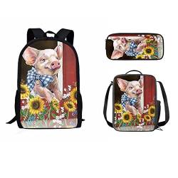 STUOARTE Grau & Weiß Katzen Print Jungen Büchertasche mit Lunchbox und Federmäppchen, 43,2 cm große Kapazität Rucksack 3 Stück leichte Schultasche Reise Daypack für Kinder von STUOARTE