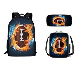 STUOARTE Kinder-Rucksack-Set mit Lunch-Tasche, Federmäppchen, leichte Schultasche für Kinder, Teenager, Jungen, 43,2 cm, Fire Rugby – Blau und Orange, Einheitsgröße, Reiserucksäcke von STUOARTE