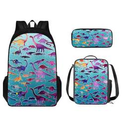 STUOARTE Kinderrucksack-Set, 3-teilig, leichte Schultasche mit passender Lunchtasche und Federmäppchen, Dinosaurier, mehrfarbig, Einheitsgröße, Schulranzen-Set von STUOARTE