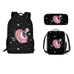 STUOARTE Unisex Space Glaxy Print Kinder Rucksack für Jungen und Mädchen, Schul-Büchertasche mit Lunch-Tasche, Federmäppchen, 3-teiliges Set für Kindergarten, große 43,2 cm Teenager Schultasche von STUOARTE