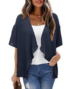 STYLEWORD Damen Bolero Chiffon Sommer Strickjacke Leicht Kurzarm Cover Up Open Front Cardigan Marine von STYLEWORD