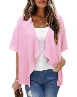 STYLEWORD Damen Bolero Chiffon Sommer Strickjacke Leicht Kurzarm Cover Up Open Front Cardigan Rosa von STYLEWORD