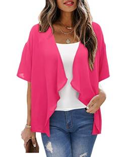 STYLEWORD Damen Bolero Chiffon Sommer Strickjacke Leicht Kurzarm Cover Up Open Front Cardigan Rose von STYLEWORD