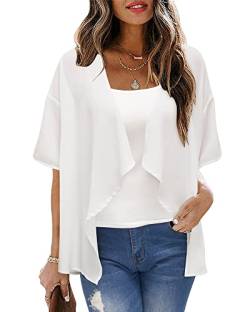 STYLEWORD Damen Bolero Chiffon Sommer Strickjacke Leicht Kurzarm Cover Up Open Front Cardigan Weiß von STYLEWORD