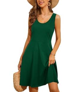 STYLEWORD Damen Sommerkleid A Linie Swing Kleid Knielang Baumwolle ärmellos Sonnenkleid(Drak grün,XL) von STYLEWORD