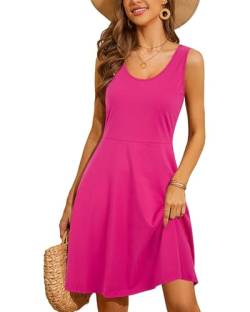 STYLEWORD Damen Sommerkleid A Linie Swing Kleid Knielang Baumwolle ärmellos Sonnenkleid(Rosa,L) von STYLEWORD