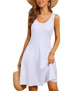 STYLEWORD Damen Sommerkleid A Linie Swing Weißes Kleid Knielang Baumwolle ärmellos Sonnenkleid(Weiß,S) von STYLEWORD