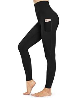 STYLEWORD Damen Yogahose Sport Leggings High Waist Sporthose Blickdicht Yoga Leggings mit Taschen(Black-19018,X-Groß) von STYLEWORD