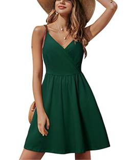 STYLEWORD Sommerkleid Damen Knielang V-Ausschnitt A Linie Grün Kleider Sommer Strandkleid Freizeitkleid mit Taschen von STYLEWORD