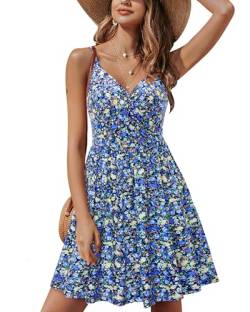 STYLEWORD Sommerkleid Damen Knielang V-Ausschnitt A Linie Kleider Sommer Freizeitkleid Strandkleid mit Taschen von STYLEWORD