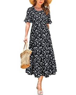 STYLEWORD Sommerkleid Damen Lang Kurzarm Kleider Sommer Blumenkleid Boho Maxikleid mit Ärmel von STYLEWORD