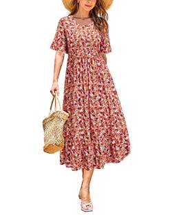 STYLEWORD Sommerkleid Damen Lang Kurzarm Kleider Sommer Blumenkleid Boho Maxikleid mit Ärmel von STYLEWORD