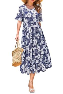 STYLEWORD Sommerkleid Damen Lang Kurzarm Kleider Sommer Blumenkleid Boho Maxikleid mit Ärmel von STYLEWORD