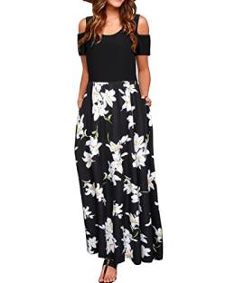 STYLEWORD Sommerkleid Damen Lang Maxikleid Sommer Elegant Freizeitkleid Kurzarm Kleider mit Taschen(Floral01,XXL) von STYLEWORD