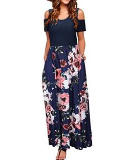 STYLEWORD Sommerkleid Damen Lang Maxikleid Sommer Elegant Freizeitkleid Kurzarm Kleider mit Taschen(Floral04,S) von STYLEWORD