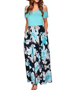 STYLEWORD Sommerkleid Damen Lang Maxikleid Sommer Elegant Freizeitkleid Kurzarm Kleider mit Taschen(Floral06,XL) von STYLEWORD