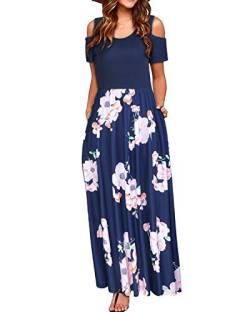 STYLEWORD Sommerkleid Damen Lang Maxikleid Sommer Elegant Freizeitkleid Kurzarm Kleider mit Taschen(Floral07,XL) von STYLEWORD