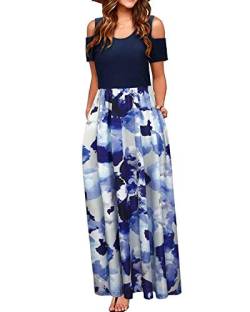 STYLEWORD Sommerkleid Damen Lang Maxikleid Sommer Elegant Freizeitkleid Kurzarm Kleider mit Taschen(Floral13,L) von STYLEWORD