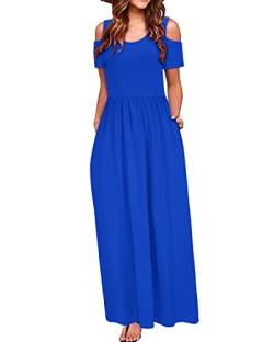 STYLEWORD Sommerkleid Damen Lang Maxikleid Sommer Elegant Freizeitkleid Kurzarm Kleider mit Taschen Königsblau von STYLEWORD