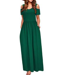 STYLEWORD Sommerkleid Damen Lang Maxikleid Sommer Grün Elegant Freizeitkleid Kurzarm Kleider mit Taschen von STYLEWORD