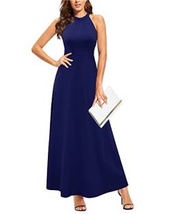 STYLEWORD Sommmerkleid Damen Lang Elegant Kleid Ärmellos Maxikleid Sommer für Hochzeit(Marine,L) von STYLEWORD