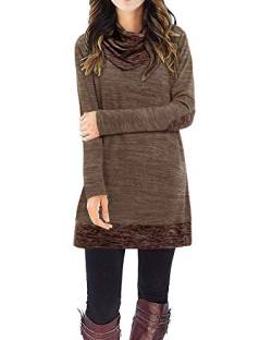 STYLEWORD Strickkleid Damen Herbstkleid Langarm Pulloverkleid Warm Winterkleid Tunika Kleid für Herbst Winter(Kaffee-220,Groß) von STYLEWORD