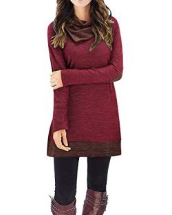 STYLEWORD Strickkleid Damen Herbstkleid Langarm Pulloverkleid Warm Winterkleid Tunika Kleid für Herbst Winter(Rotwein,Klein) von STYLEWORD