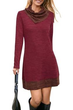 STYLEWORD Strickkleid Damen Herbstkleid Langarm Pulloverkleid Warm Winterkleid Tunika Kleid für Herbst Winter(Rotwein,X-Groß) von STYLEWORD