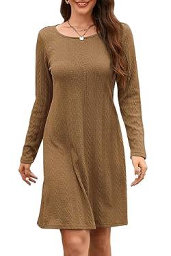 STYLEWORD Strickkleid Damen Kleid Langarm Herbstkleid Pulloverkleid Elegant Herbst Winterkleid Tunika Umstandskleid(Braun,Groß) von STYLEWORD
