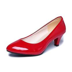 Damen Pumps Mit Kitten Heel, Sexy Niedrige Absätze 5 cm Absatzschuhe Geschlossene Pumps Mit Kleinem Absatz Elegant Brautschuhe Büro Heel Schuhe (Color : Red, Size : 38 EU) von SUABON