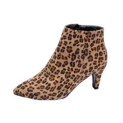 Damen-Stiefeletten Mit Spitzer Zehenpartie, Stiletto-Absatz Und Seitlichem Reißverschluss (Color : Leopard print, Size : 42 EU) von SUABON