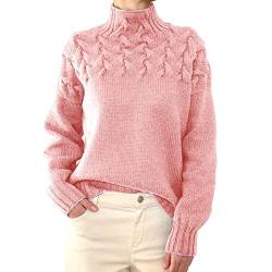 Pullover Pullover Damen Rollkragenpullover Frauen Wasserfallkragen Pullover für Frauen und Streifen Pullover Pullover Damen, rose, 38 von SUANQ