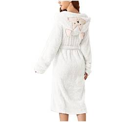 Soft Bademäntel Robes Damen Doppeltasche 3D Fuchsohren Kapuze Flanell Bademantel Weich und Warm Doppelseitiger Samt Bademantel Pyjama Home Wear Robe Frauen Lang, weiß, 34 von SUANQ