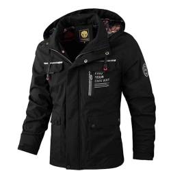 SUCADA Langarm Jacke Herren Slim Fit Stehkragen Punching Jacket Herren Kapuzen Atmungsaktiv Bergsportjacke Herren Mehrfachtasche Einfarbig Wasserdicht Jacke Herren H-Black M von SUCADA