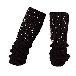 SUCES Damen Warme Stulpen Strick Beinstulpen Legwarmer mit Perle Mädchen Mode Beinlinge Beinwärmer Einfarbig Gestrickt Stulpen Winter Herbst von SUCES