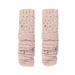 SUCES Damen Warme Stulpen Strick Beinstulpen Legwarmer mit Perle Mädchen Mode Beinlinge Beinwärmer Einfarbig Gestrickt Stulpen Winter Herbst von SUCES