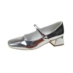 Retro Silber Mary Jane Schuhe Frauen Dicke Ferse Schnalle Mary Jane Schuhe Temperament flachen Mund High Heels Prinzessin Mode Schuhe von SUCHETA