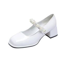 SUCHETA Damen Mary Jane Schuhe Dick mit Süßes Kleid Prinzessin Schuhe Dick Heel Flacher Mund Einzelne Schuhe Casual Stimmung Hohe Absätze von SUCHETA